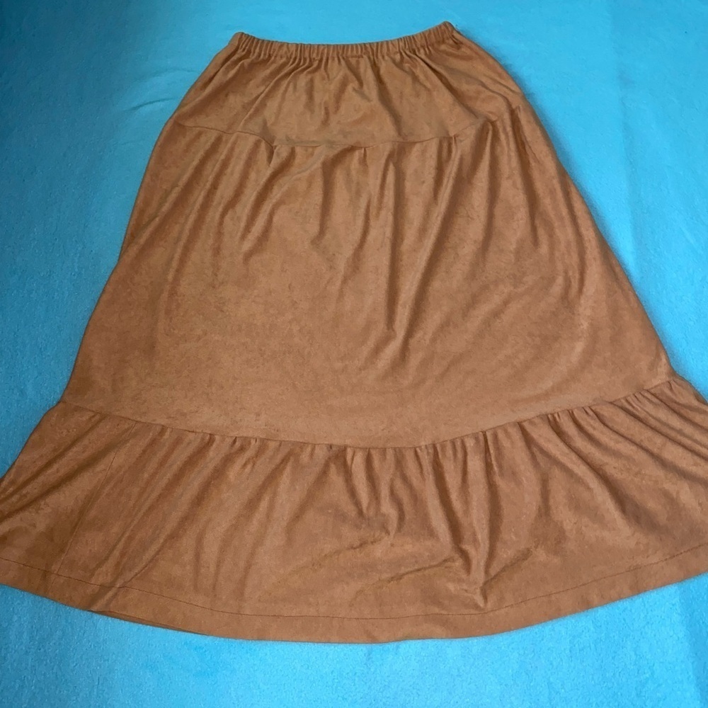 HANDMADE Tiered faux suede maxi skirt elastic stretchy waistband size M to L